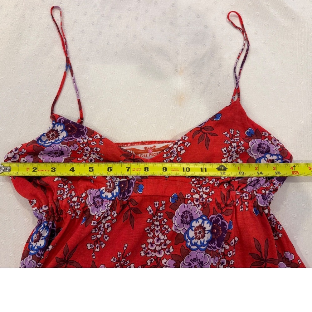 Free People Vintage Floral Cami Top Red Purple Boho Empire Waist Large - Picture 5 of 5
